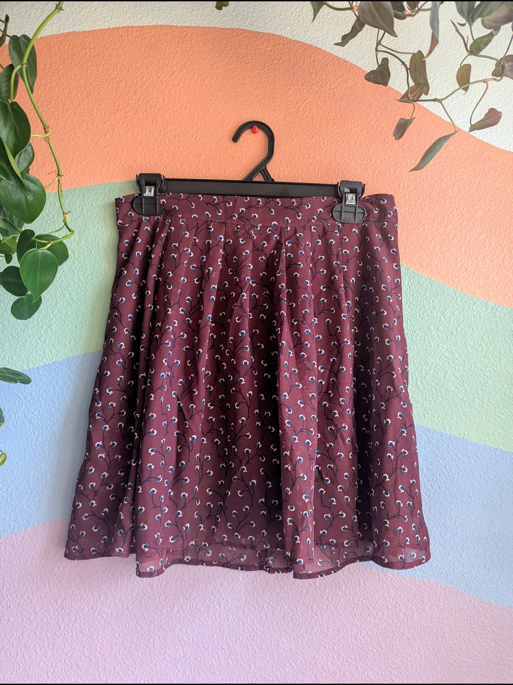 Old Navy Burgundy Floral Flowy Circle Skirt